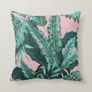 Almofada Rosa/folhas tropicais da hortelã