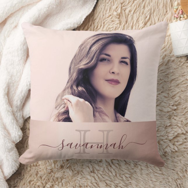 Almofada Rosa gold blush foto monograma nome inicial (Cobertor)