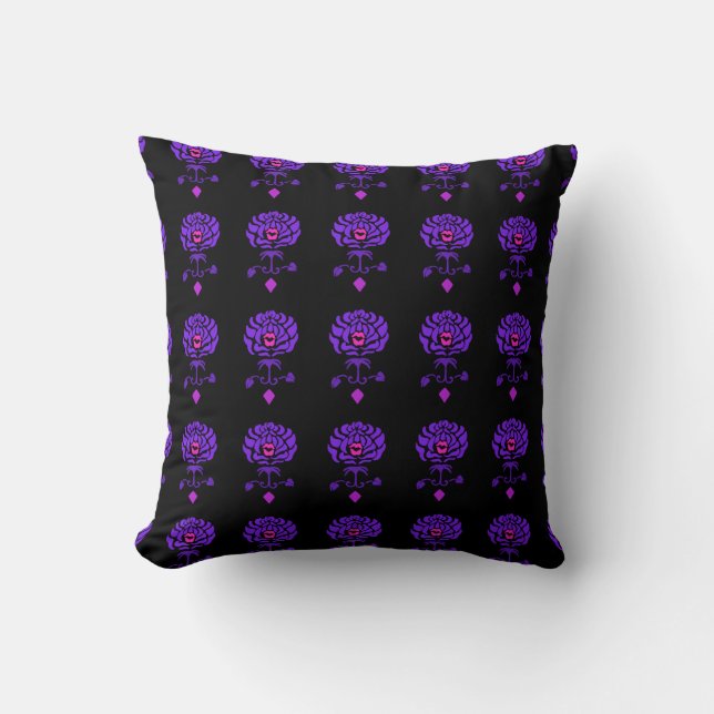 Almofada Rosa Kiss Damask Moderno Roxo E Preto (Frente)