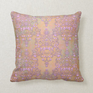 Almofada Rosa Lavanda Pastel sobre Damasco de Renda Dourado