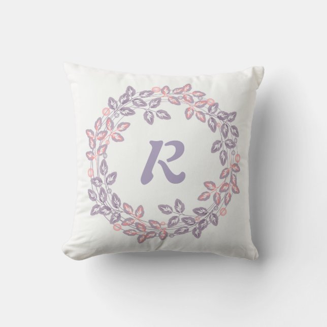 Almofada Rosa, lilás, Coroa botânica, personalizada (Frente)
