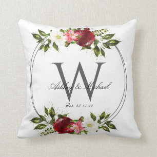 Almofada Rosa Moderno Wreath Monogramas Keepsakê