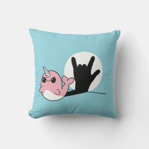 Almofada Rosa Narwhal ASL I Love You - Deaf Culture Design