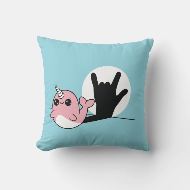 Almofada Rosa Narwhal ASL I Love You - Deaf Culture Design (Frente)