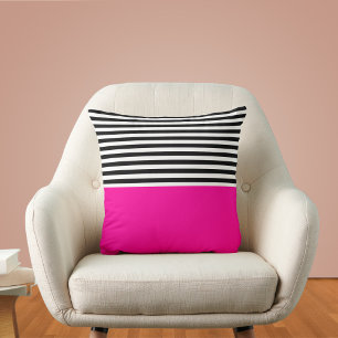 Almofada Rosa Neon Com Listras Pretas e Brancas