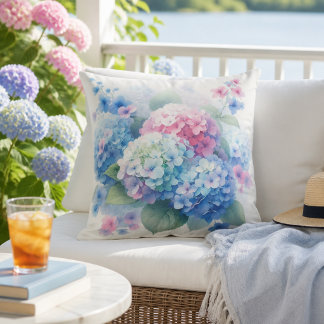 Almofada Rosa Pastel Azul Floral Hydrangea Flor Boom