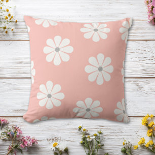 Almofada Rosa Pastel Branco Floral Retro de Margarida