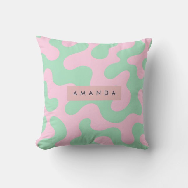 Almofada Rosa Pastel Personalizado e Verde-Menta Abstrato (Frente)