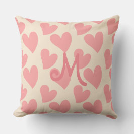 Almofada Rosa Pastel Sonhador Corações Monogramados Bege