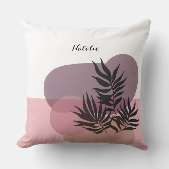 Almofada Rosa Pastel Suave Abstrato Tropical (Frente)