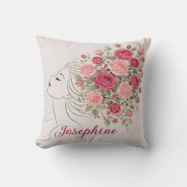 Almofada Rosa Personalizada Floral Cabelo Mulher Elegante