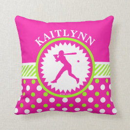 Almofada Rosa personalizado do softball - bolinhas verdes