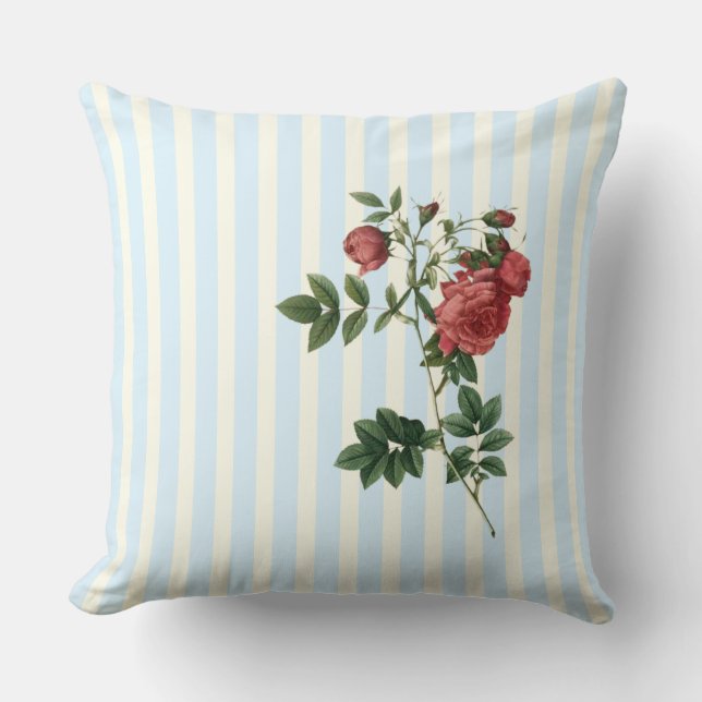 Almofada Rosa rapa marfim e fita azul (Frente)