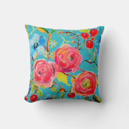 Almofada Rosa Rosa e Turquesa Personalizável Cerejeira