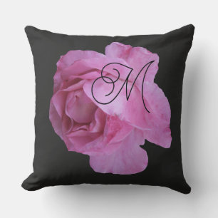 Almofada Rosa rosa personalizável preto-e-branco monograma