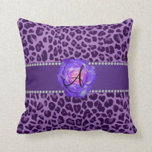 Almofada Rosa roxo do roxo do leopardo do monograma
