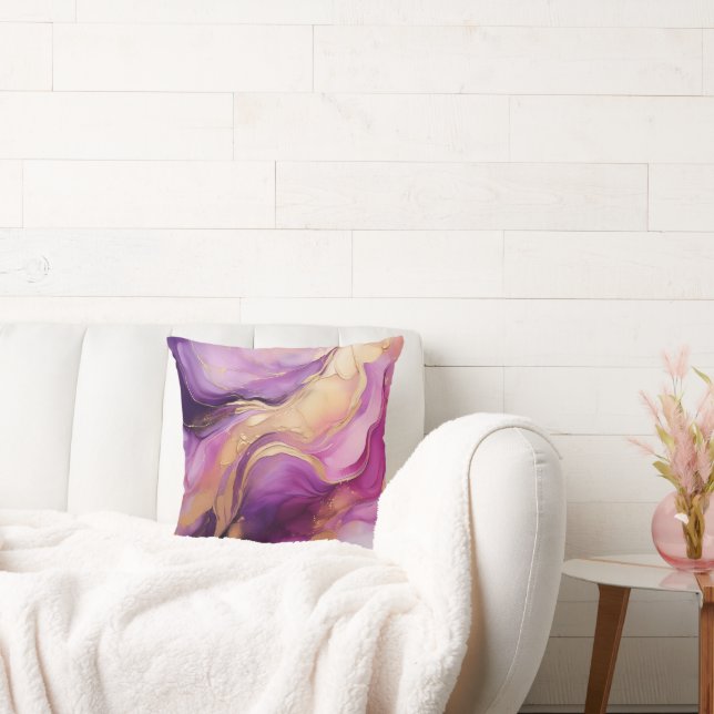 Almofada Rosa Roxo Moderno e Dourado- (Sofá)