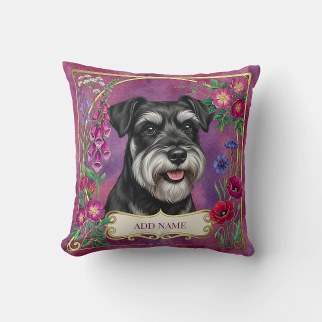 Almofada Rosa Schnauzer Prata e Preto Personalizad (Frente)