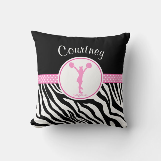 Almofada Rosa Seu Nome Zebra Cheerleader De Impressão / Pom (Frente)