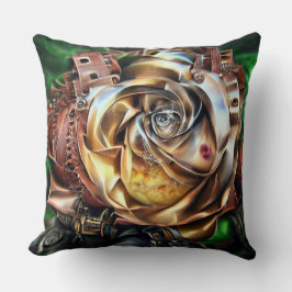 Almofada Rosa Steampunk com Face Surreal - Flor Mecânico