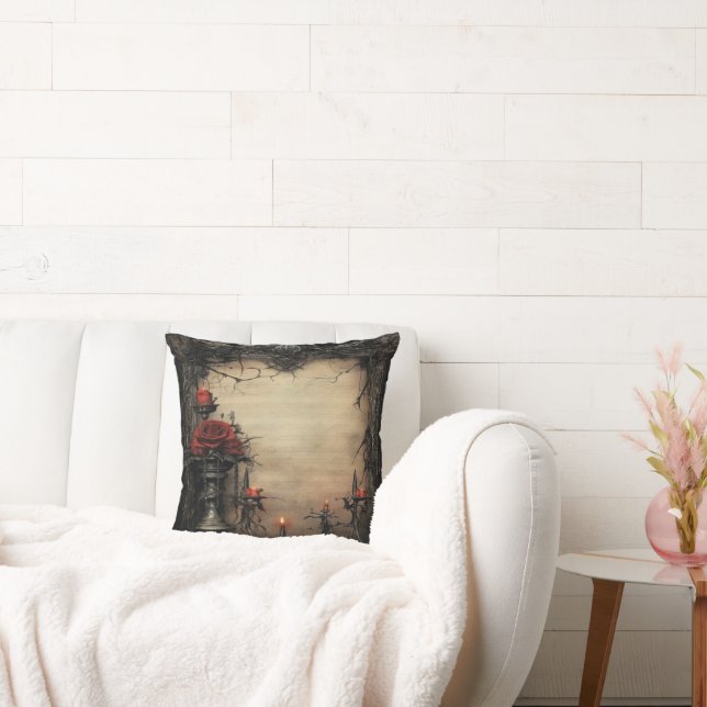 Almofada Rosa vermelha de Halloween com velas (Sofá)