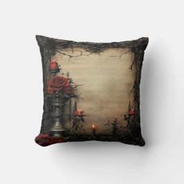 Almofada Rosa vermelha de Halloween com velas