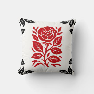 Almofada Rosa Vermelha e Preta Floral Glam Moderno