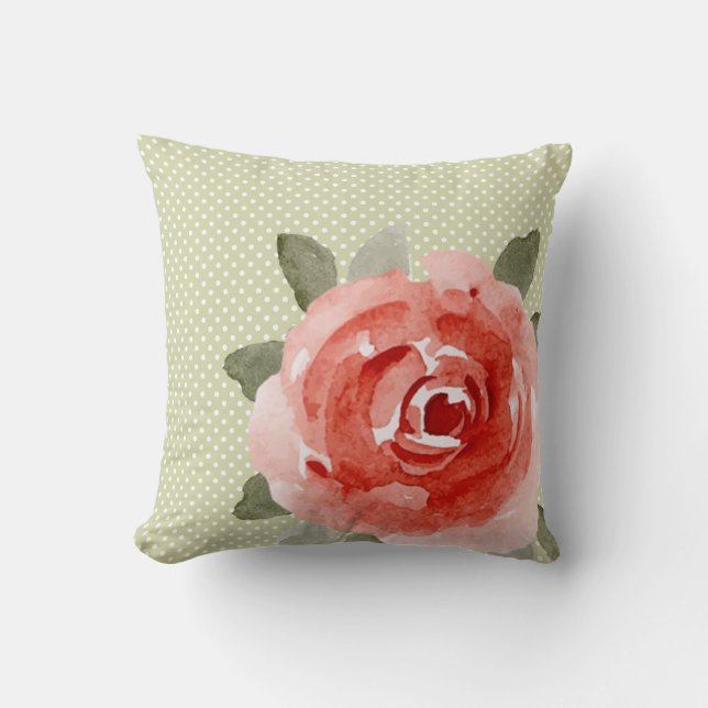 Almofada Rosa Vermelha em Pontos Brancos e Limão (Frente)
