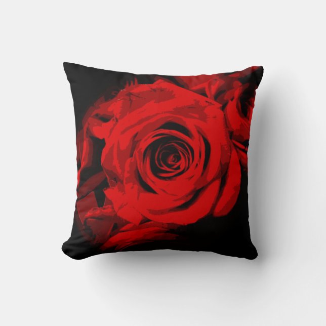 Almofada Rosa Vermelha em Travesseiro Preto (Frente)