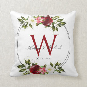Almofada Rosa vermelha moderna Wreath Monogramas Keepsasak