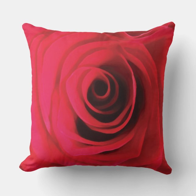 Almofada Rosa vermelha passiva, flor de aquarela (Frente)