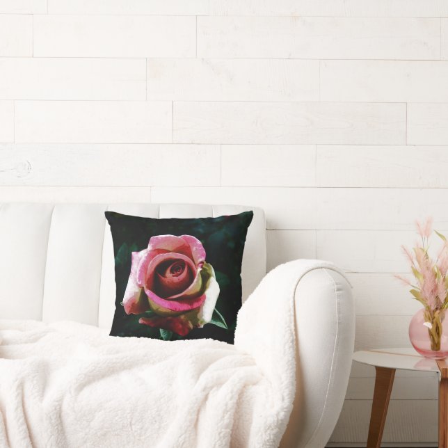 Almofada Rosa vermelha pintada com óleo (Sofá)