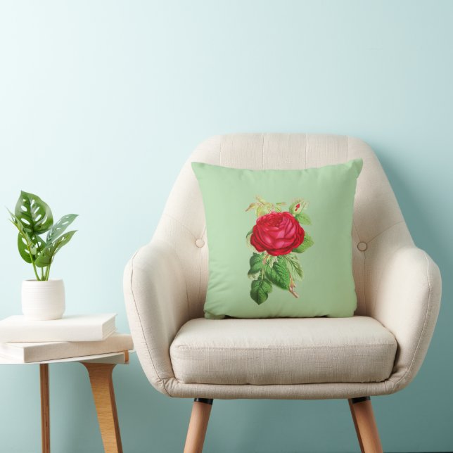 Almofada Rosa Vermelha Pintada em Verde Claro (Cadeira)