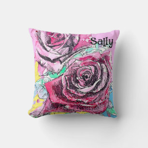 Almofada Rosa Vermelha Rosas Aquarela Floral Flores Flor