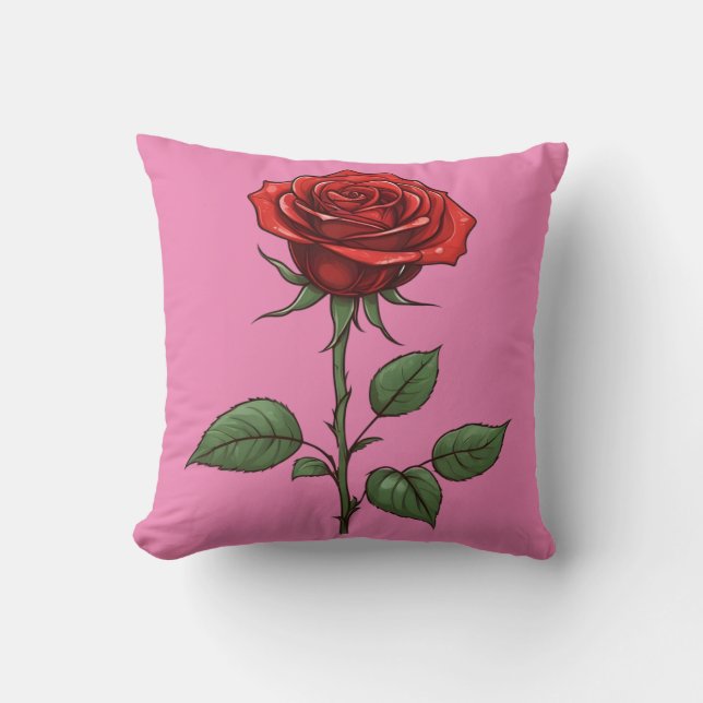 Almofada rosa vermelha solteiro (Frente)