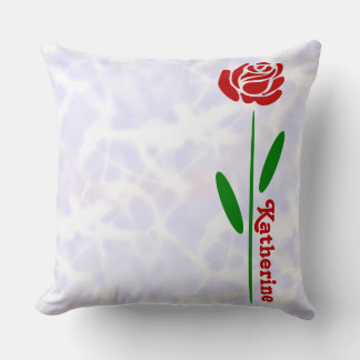 Almofada Rosa Vermelha Única Folhas de Caule Verde Personal