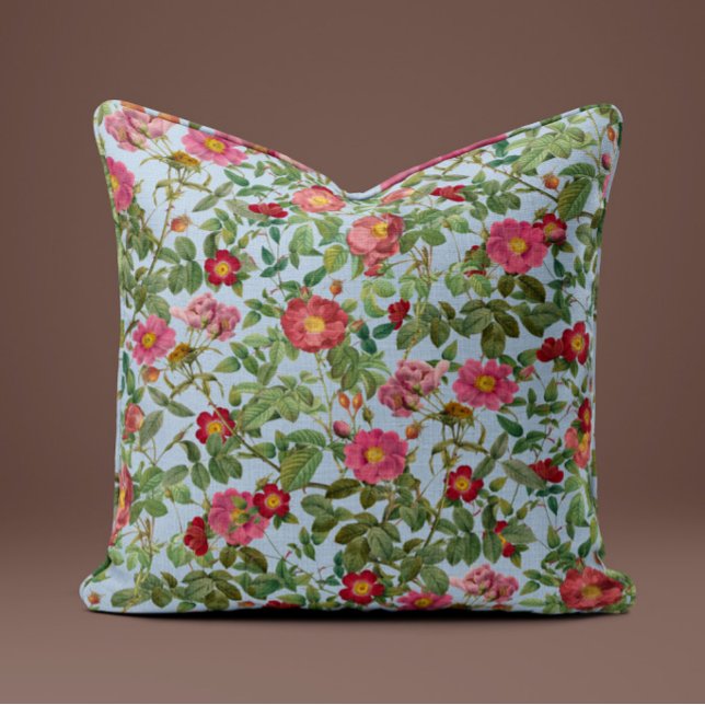Almofada Rosa Vintage em Azul Céu Suave (Criador carregado)
