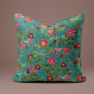Almofada Rosa Vintage em Azul Pavão