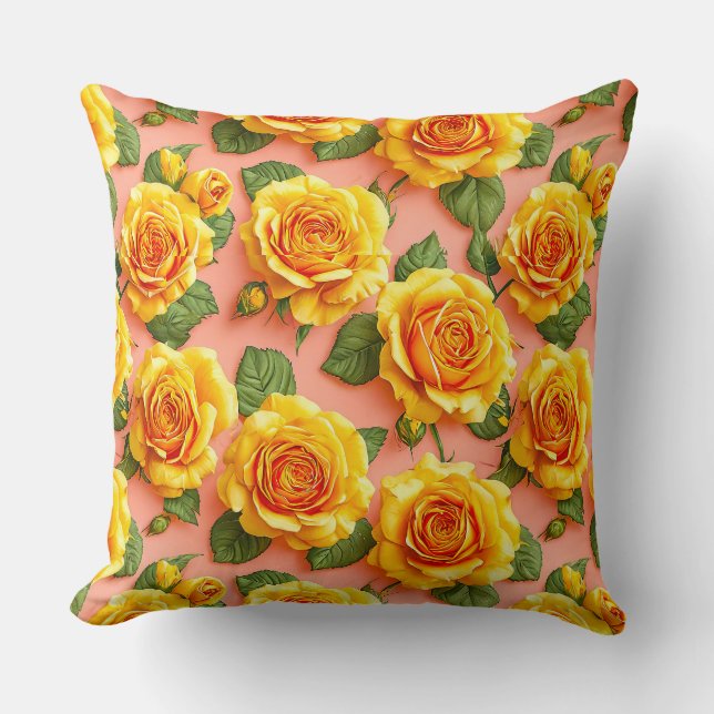 Almofada Rosas amarelas em um fundo rosa (Frente)