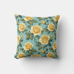Almofada Rosas Amarelas Vintage - Design Botânica Elegante