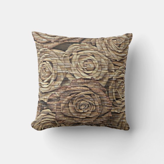 Almofada Rosas amarelos castanhos muros de pedra (Frente)