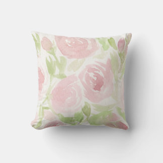 Almofada Rosas Aquarela em Tom de Rosa Suave Estilo Cottage