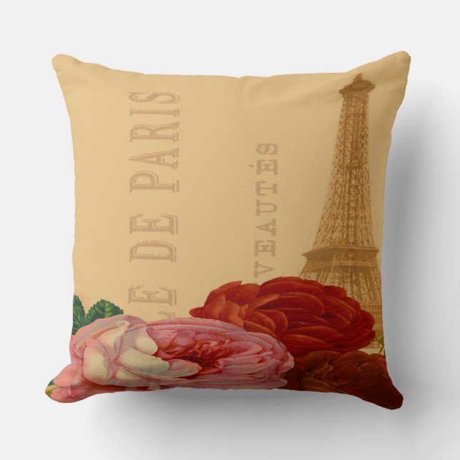 Almofada Rosas Artísticas Antigas Paris e Torre Eiffel (Frente)
