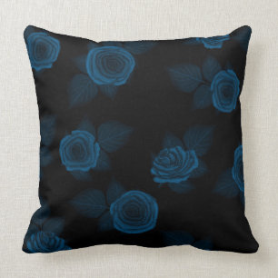Almofada Rosas azuis escuro bonito da cerceta sobre o preto