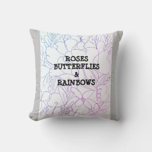 Almofada Rosas Borboletas e Rainbows Travesseiro decorativo