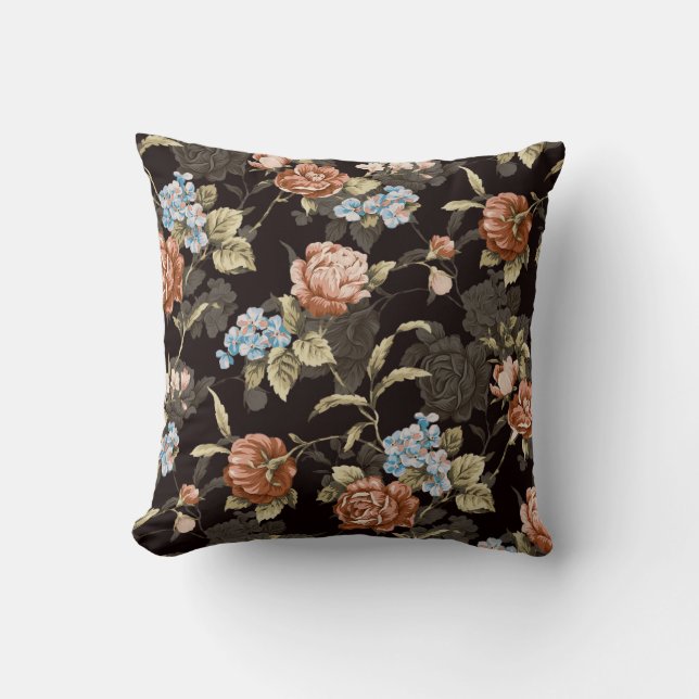 Almofada Rosas botânicos: padrão floral abstrato. (Frente)