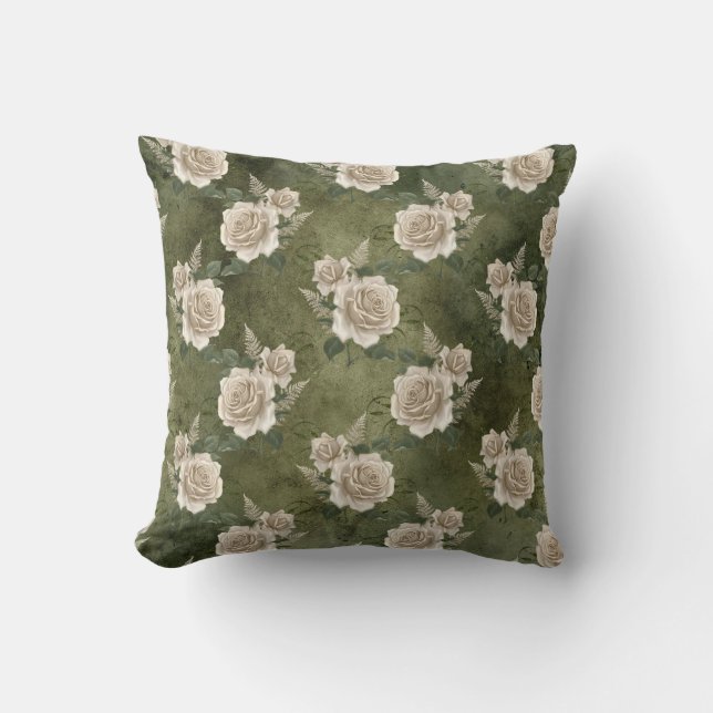 Almofada Rosas brancas em verde (Frente)