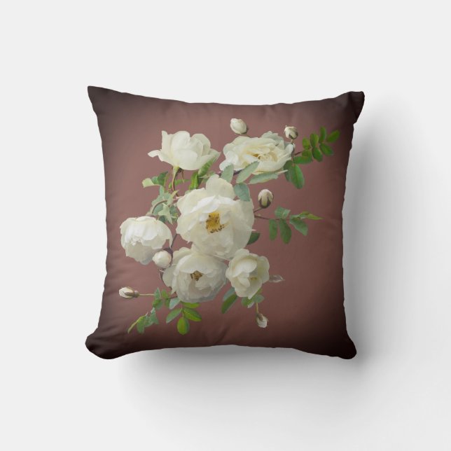 Almofada Rosas brancas em vermelho escuro (Frente)