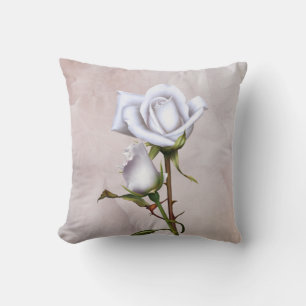 Almofada Rosas Brancas Macias Românticas Elegante Floral Gl
