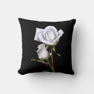 Almofada Rosas Brancas Românticas Elegante Floral Glam Pret